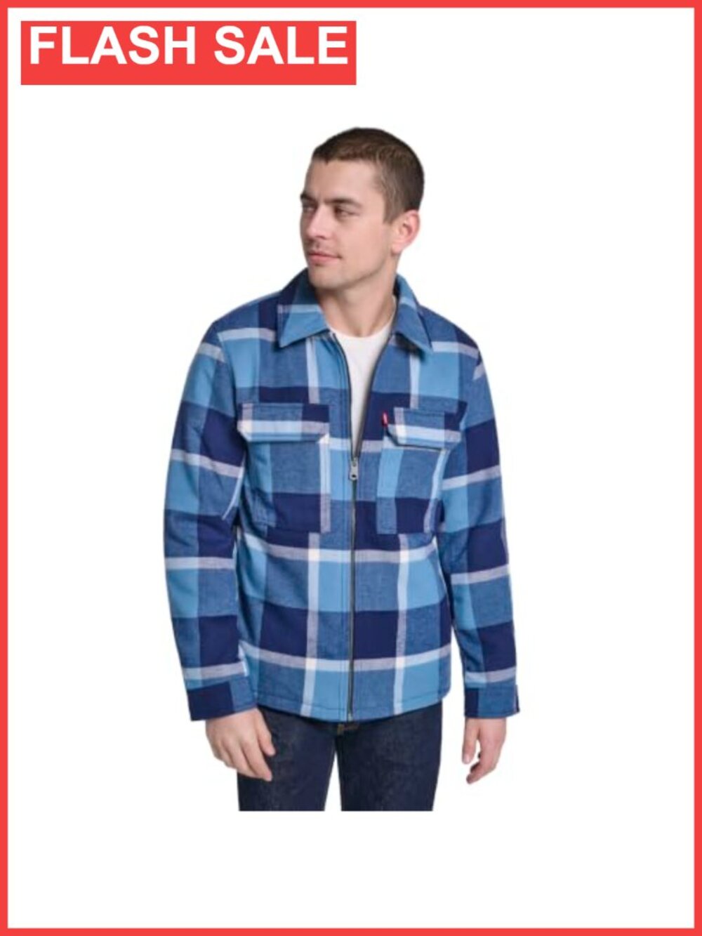 Plaid Sherpa Lined Hooded Shirt Jacket Quilted Zip